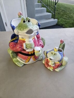Colorful Frog Prince Ceramic Tea Set - Multicolor Frog Teapot and Creamer